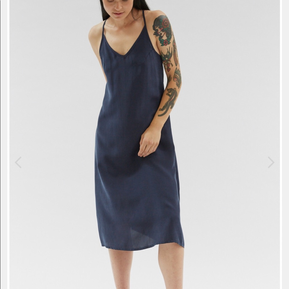 Navy Satin Slip Dress